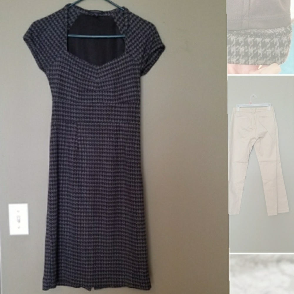 BANANA REPUBLIC BLACK & GREY HOUNDSTOOTH DRESS
